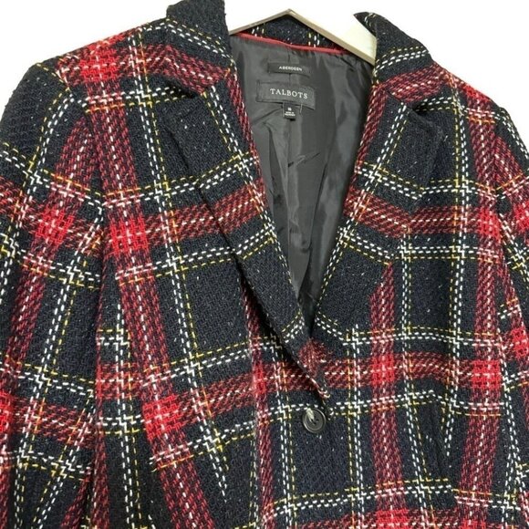 Talbots Aberdeen Blazer Jacket Wool Blend Red/Black Plaid Tailored Womens Sz 16 - Picture 8 of 12